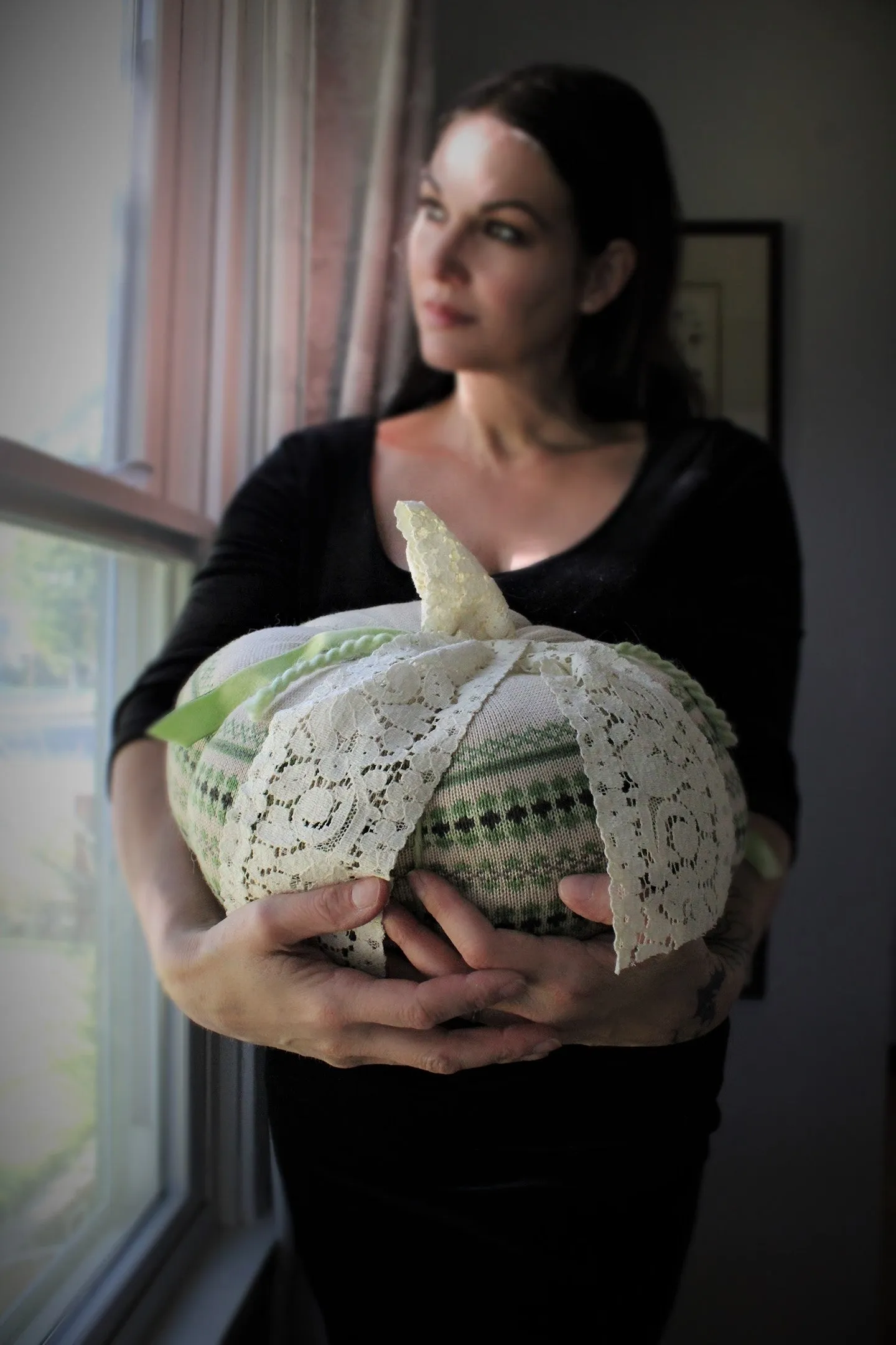Extra Large Nordic Green Knit Pumpkin Pillow Pouf