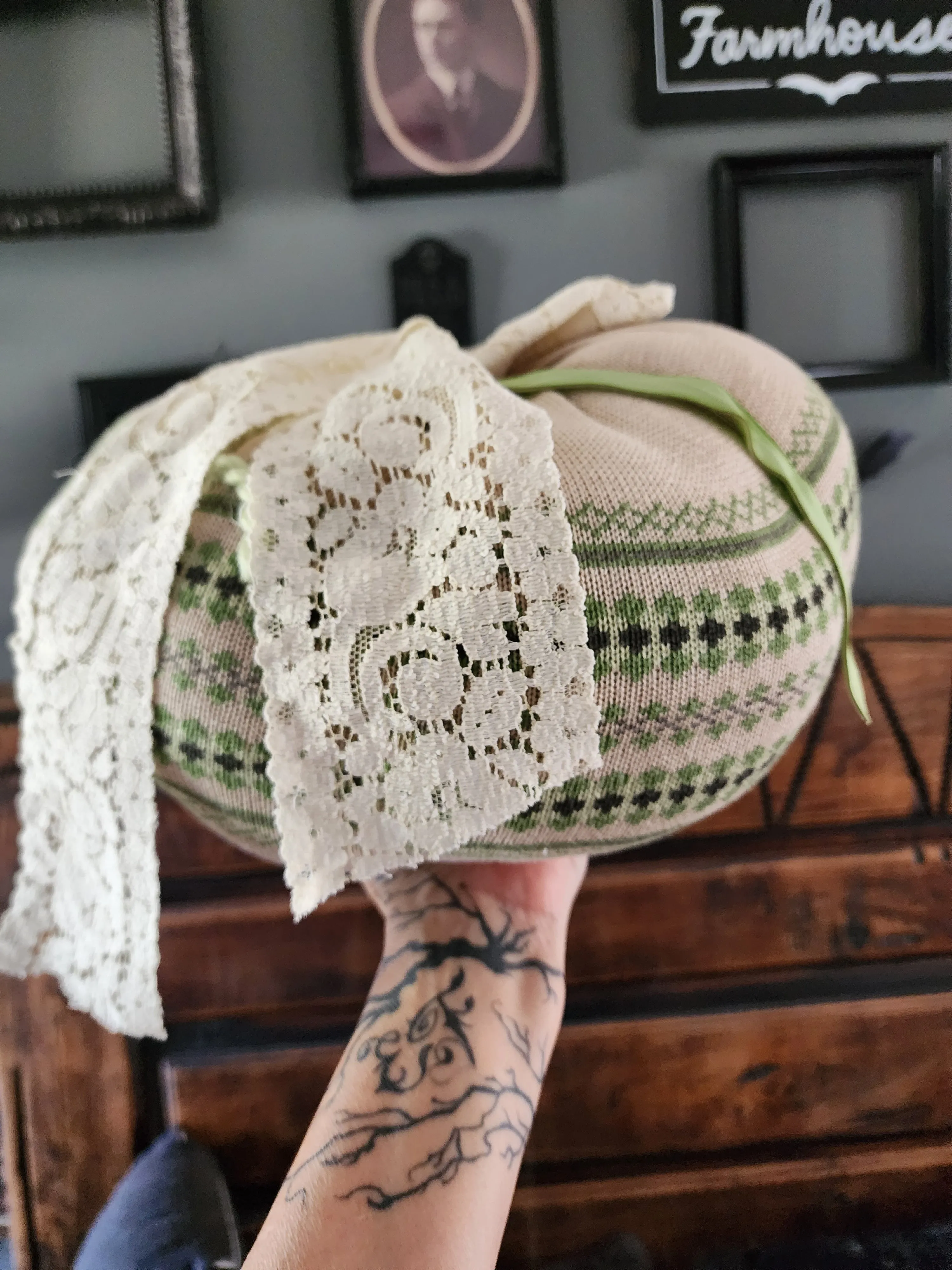Extra Large Nordic Green Knit Pumpkin Pillow Pouf