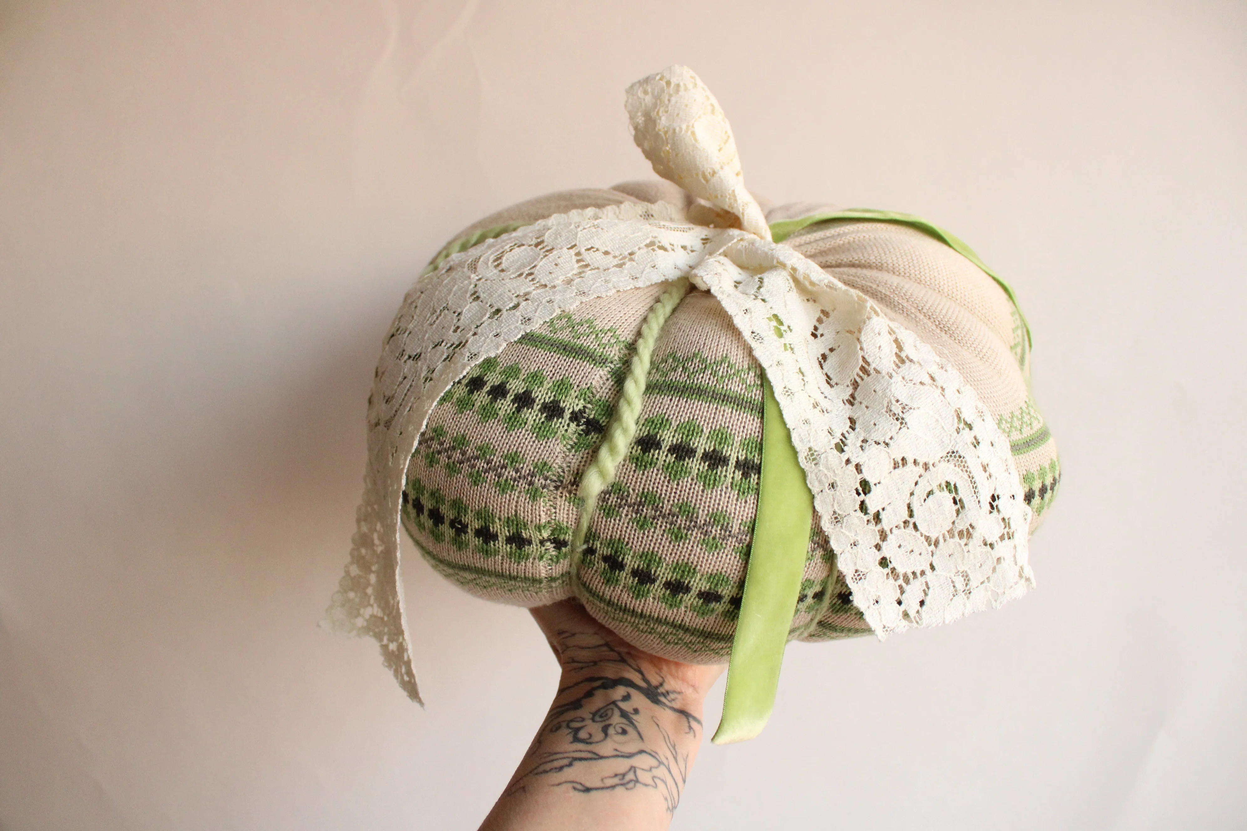 Extra Large Nordic Green Knit Pumpkin Pillow Pouf