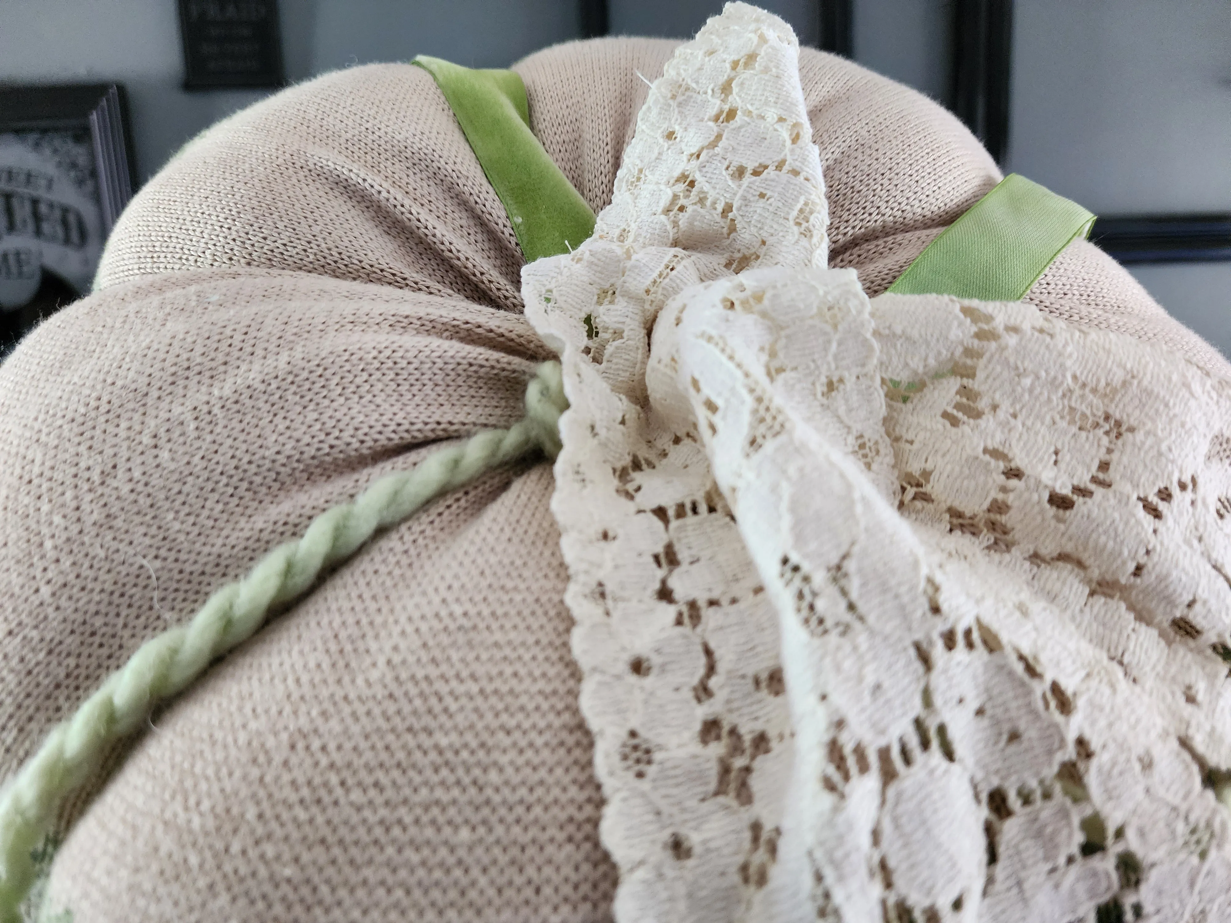 Extra Large Nordic Green Knit Pumpkin Pillow Pouf