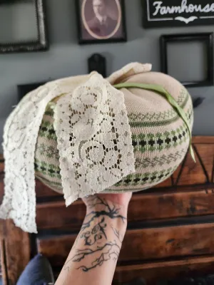 Extra Large Nordic Green Knit Pumpkin Pillow Pouf