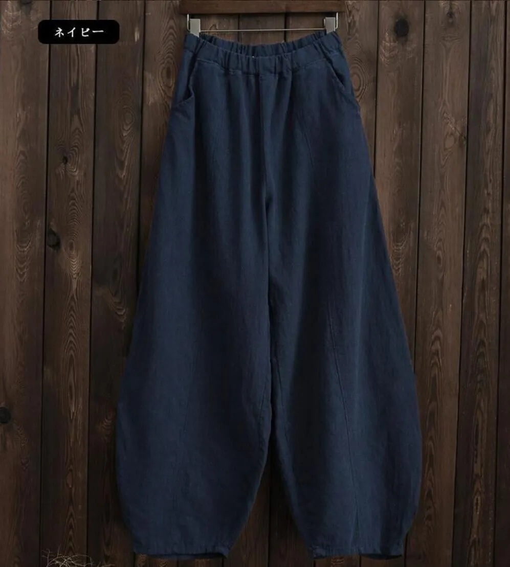 FashionSierra - Women's linen balloon pants casual wide leg pants with pockets summer loose fit