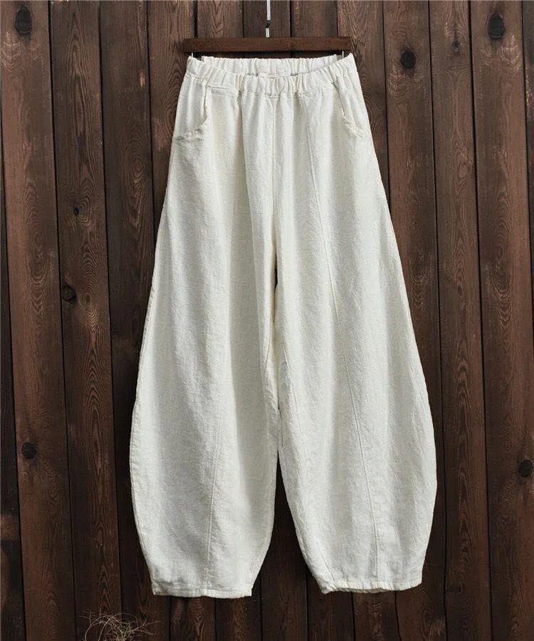 FashionSierra - Women's linen balloon pants casual wide leg pants with pockets summer loose fit