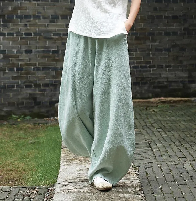 FashionSierra - Women's linen balloon pants casual wide leg pants with pockets summer loose fit