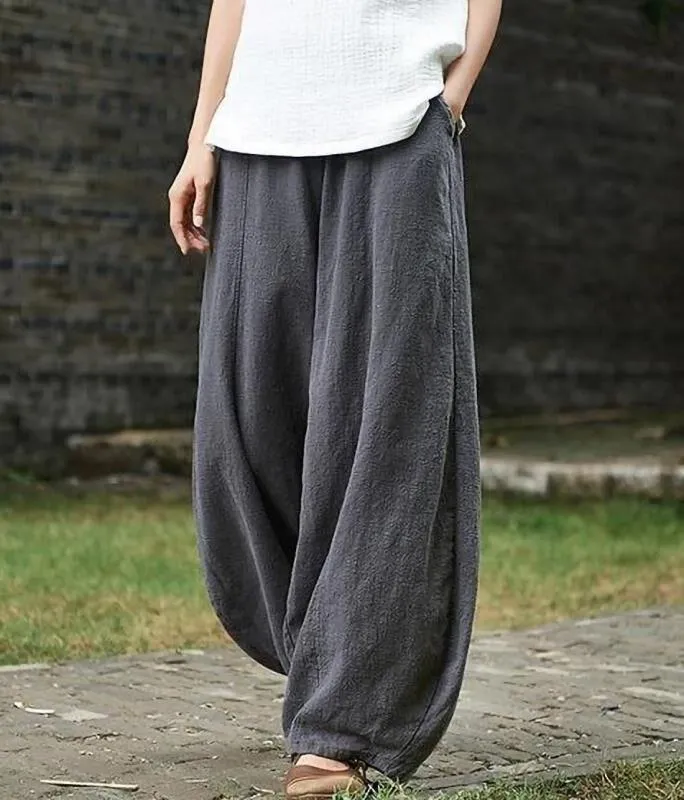 FashionSierra - Women's linen balloon pants casual wide leg pants with pockets summer loose fit