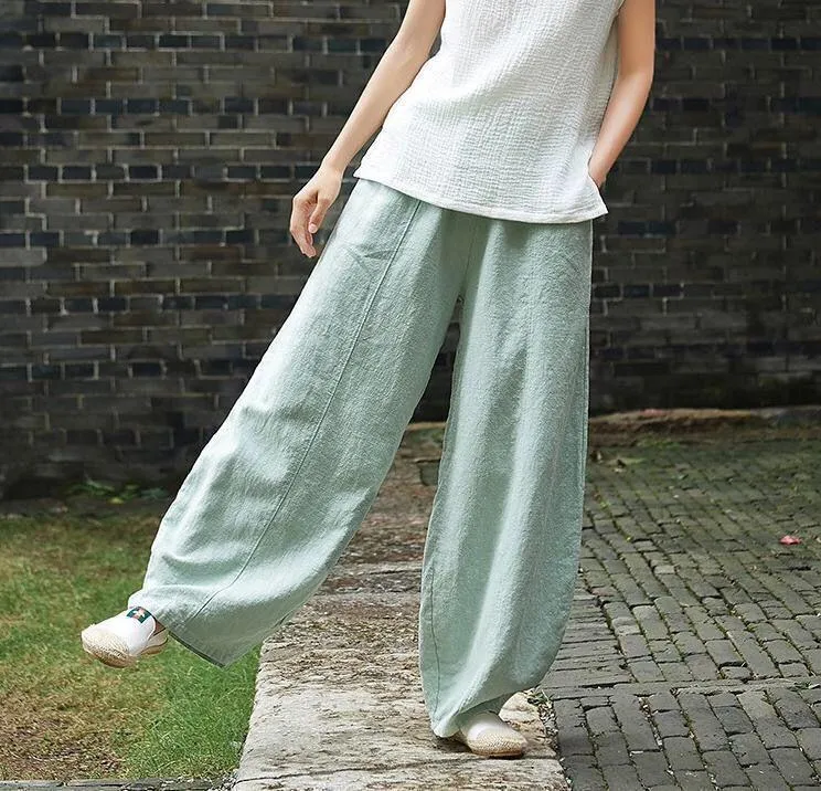 FashionSierra - Women's linen balloon pants casual wide leg pants with pockets summer loose fit