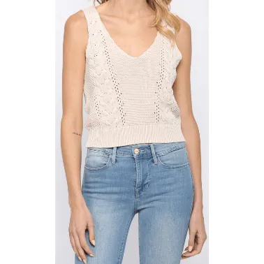 FATE Natural Cotton Aran Cable Knit Tank Top