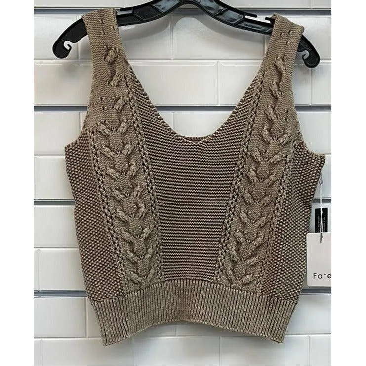 FATE Natural Cotton Aran Cable Knit Tank Top