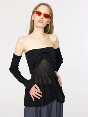 Fine Knit Strapless Top with Detached Sleeves