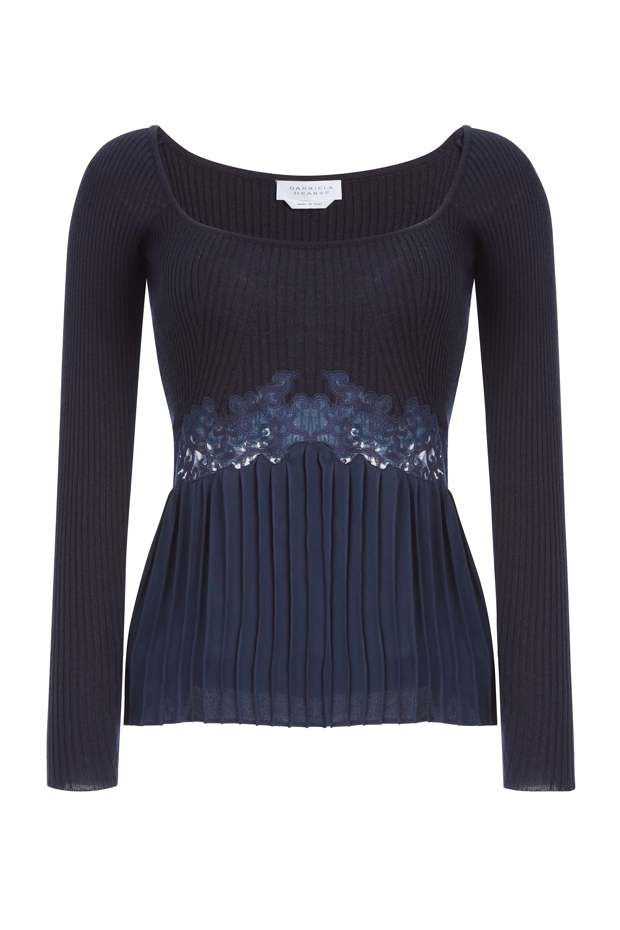 Fini Lace Top in Navy Silk Crepe