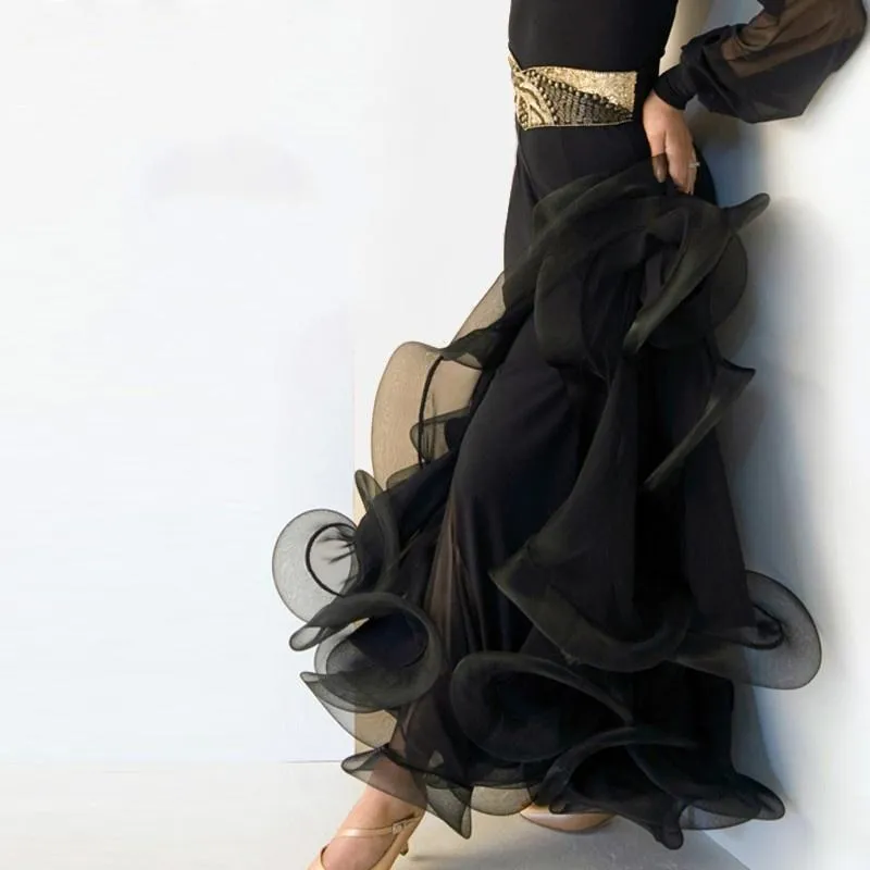 Flared Maxi Ballroom Skirt with Ruffles