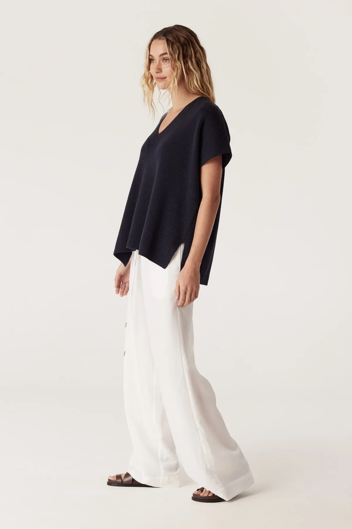Flax V Neck Top - Navy