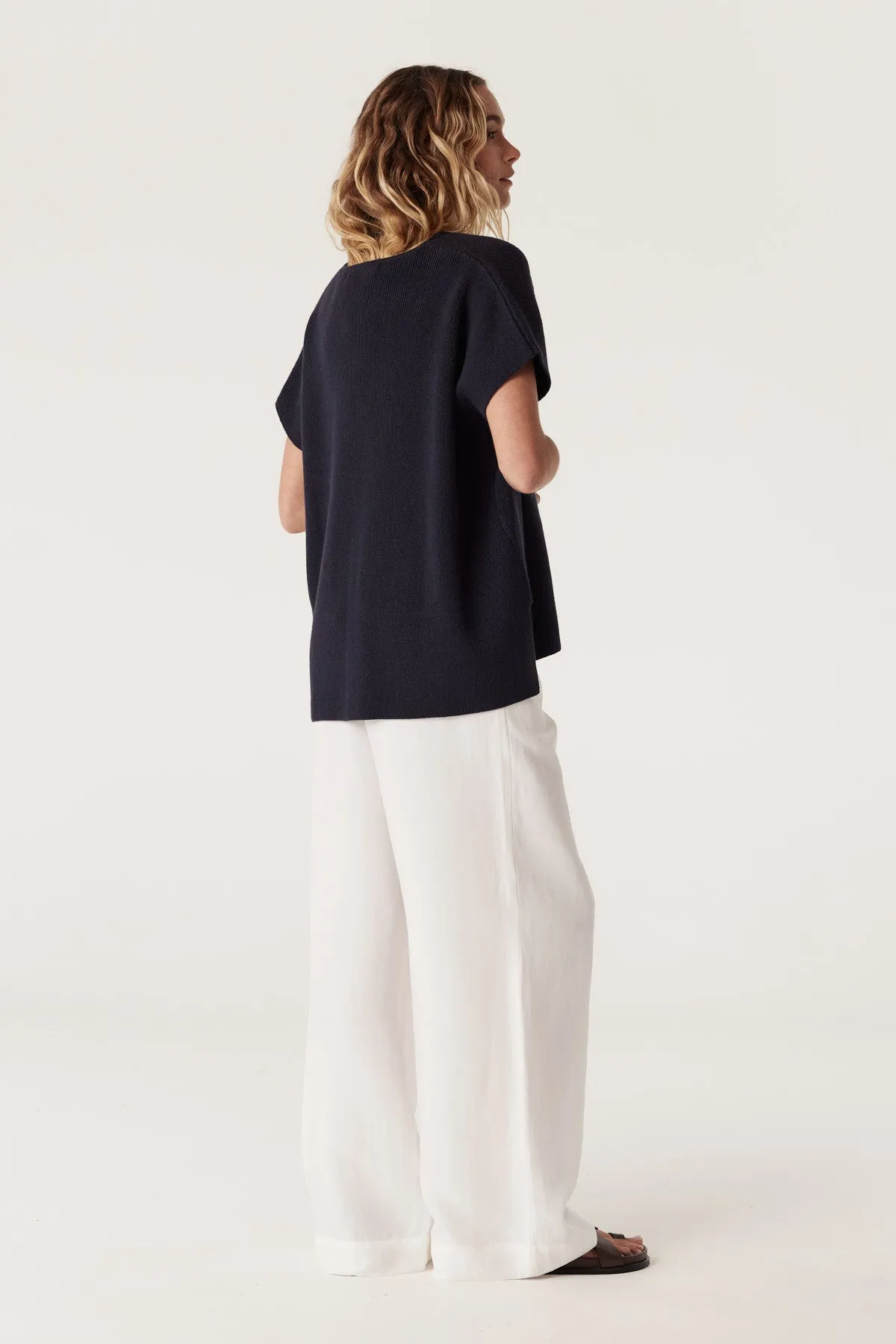Flax V Neck Top - Navy