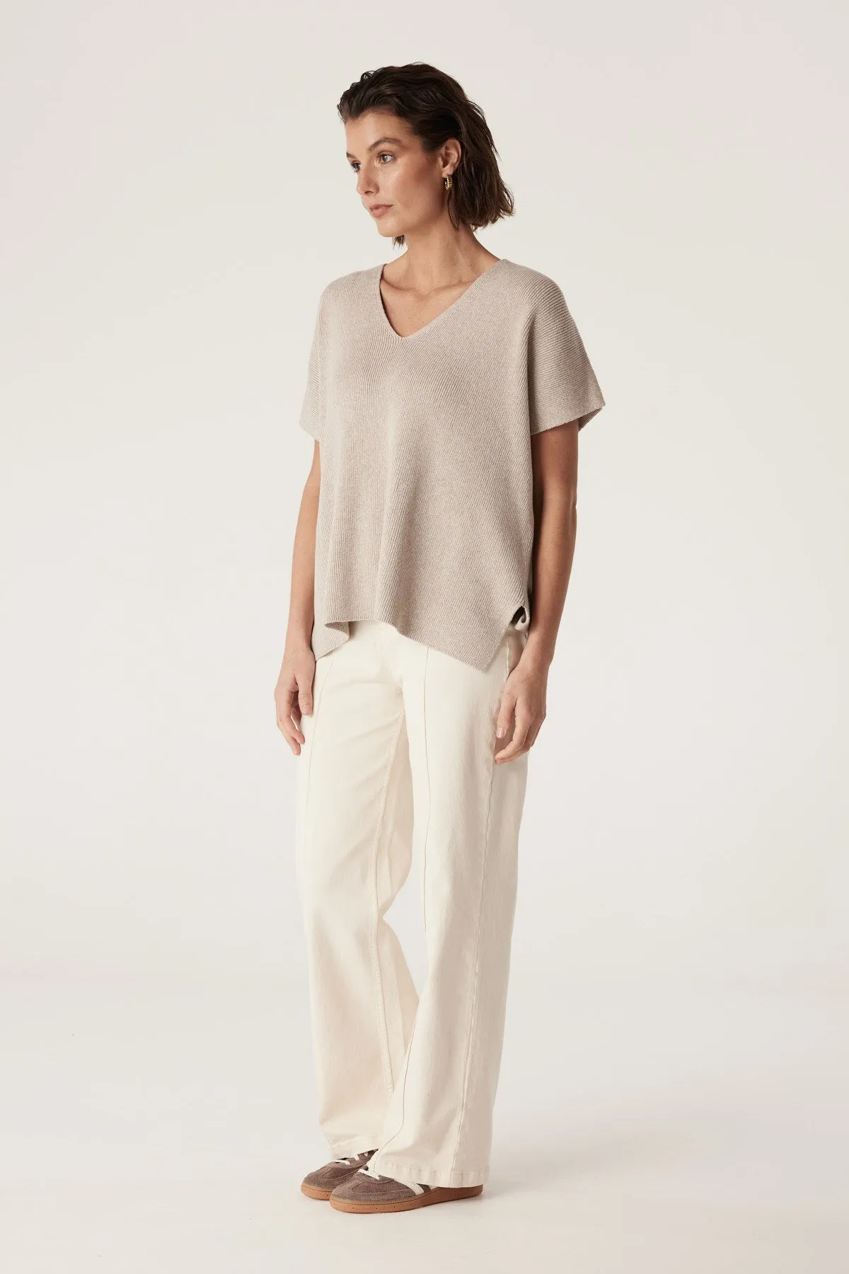 Flax V Neck Top - Oat