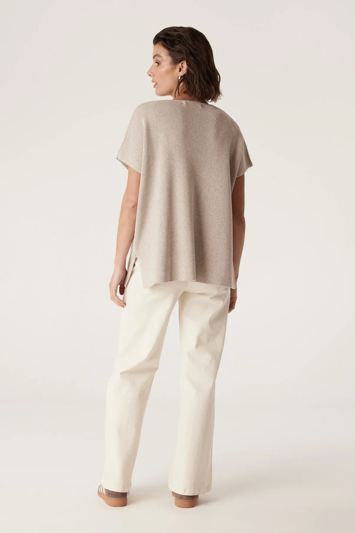 Flax V Neck Top - Oat