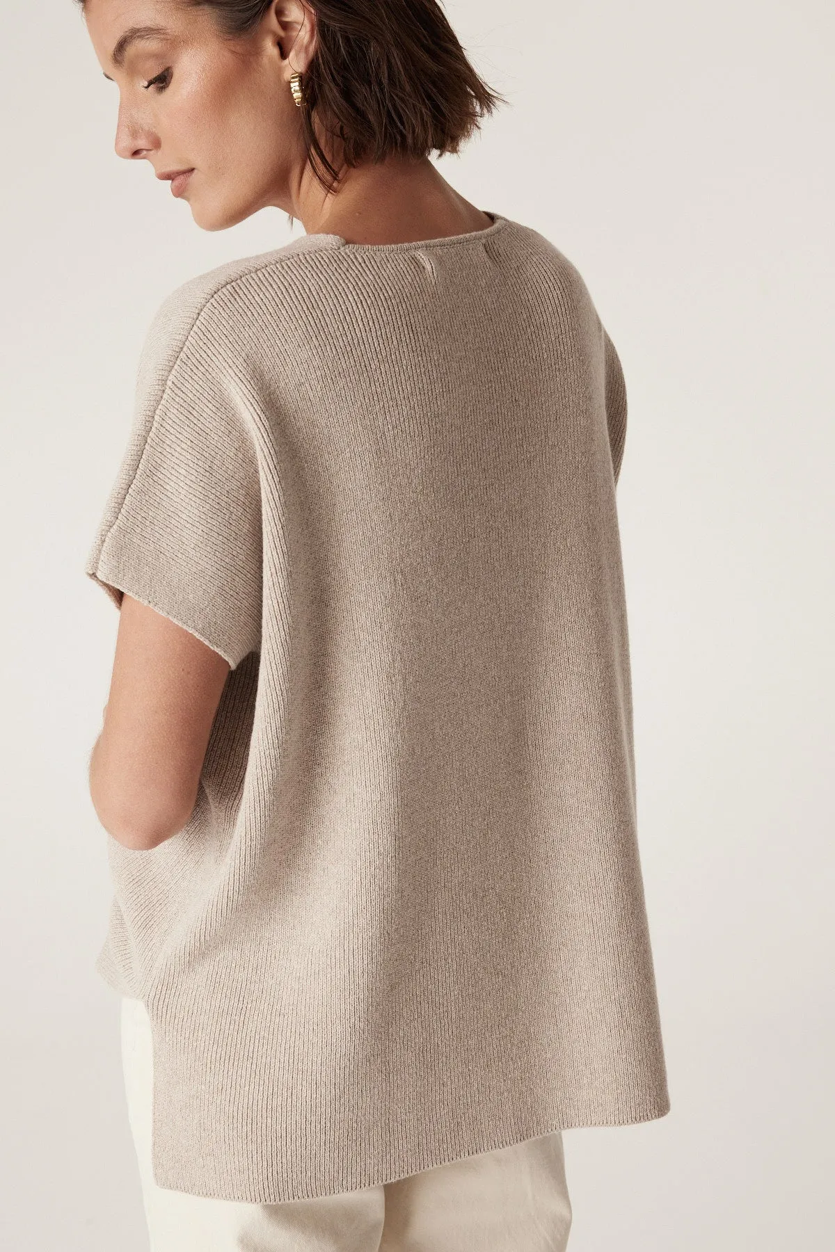 Flax V Neck Top - Oat