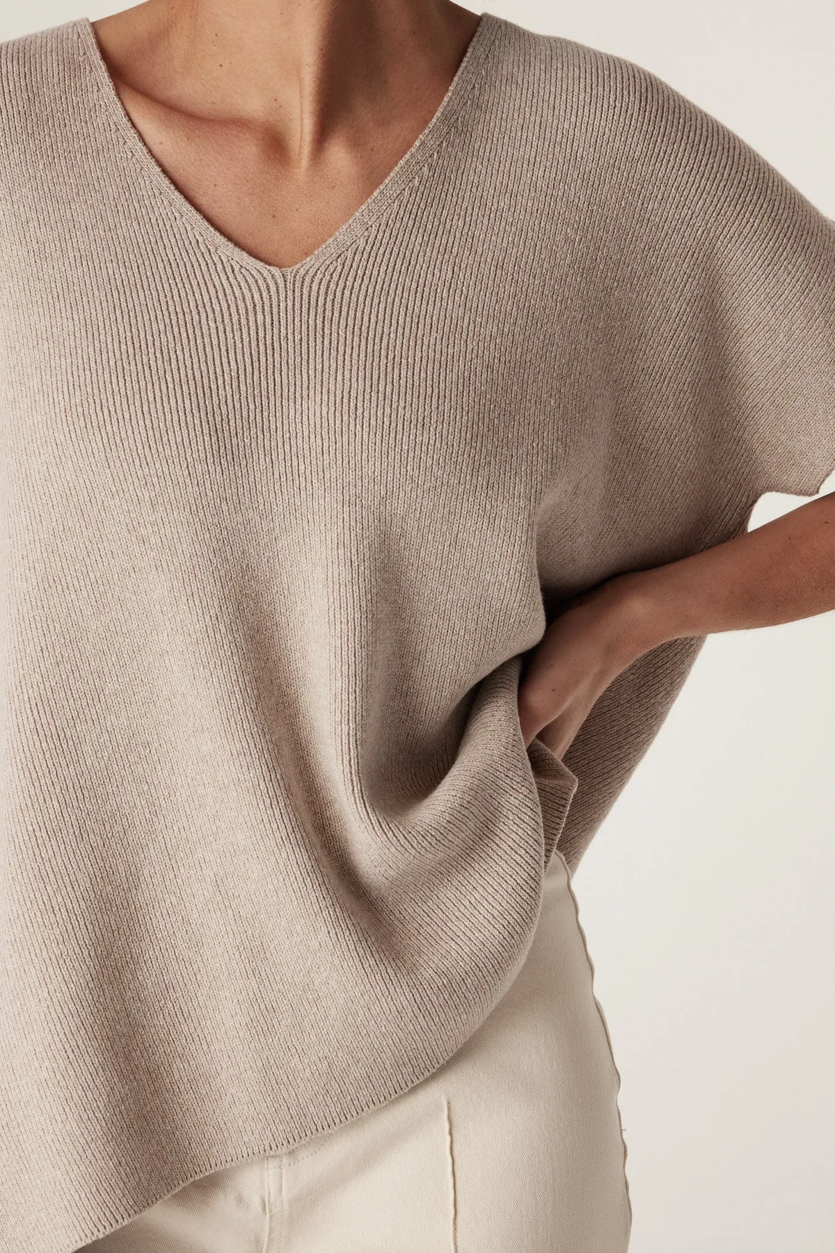 Flax V Neck Top - Oat