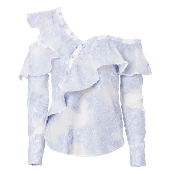 Floral Fil Coupe Asymmetric Ruffle Top