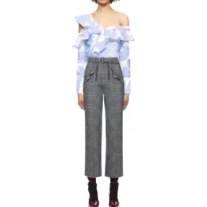 Floral Fil Coupe Asymmetric Ruffle Top