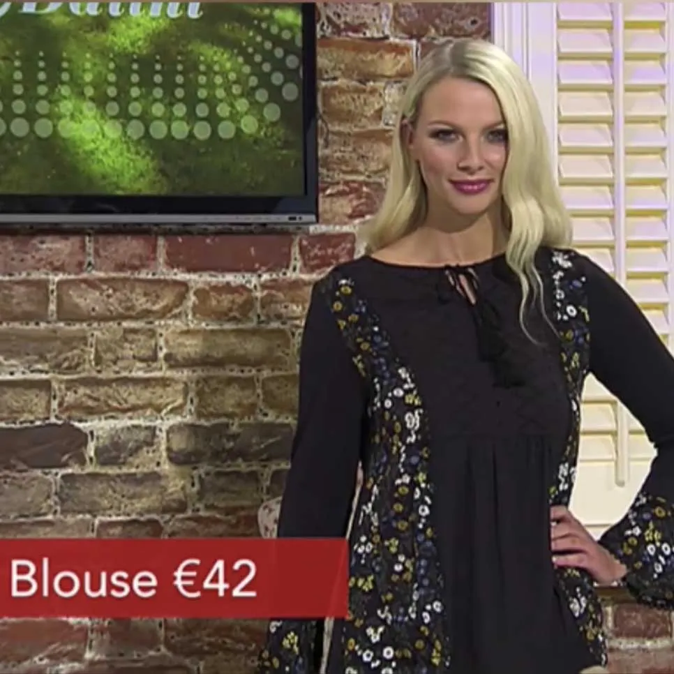 Floral Flute Sleeve Blouse  Black