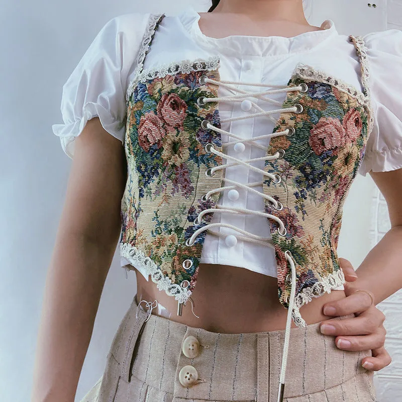 Floral Front Lace Up Camisole
