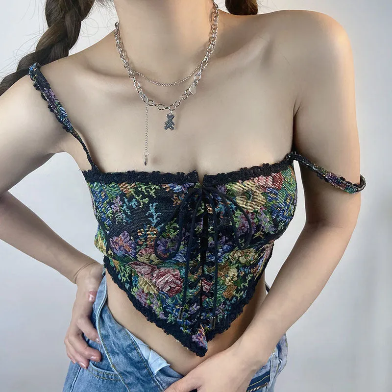 Floral Front Lace Up Camisole