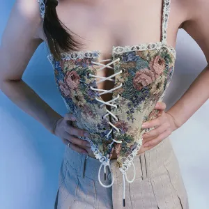 Floral Front Lace Up Camisole