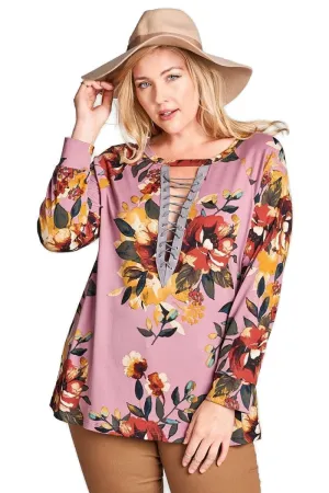Floral Lace Up Top,  Orchid