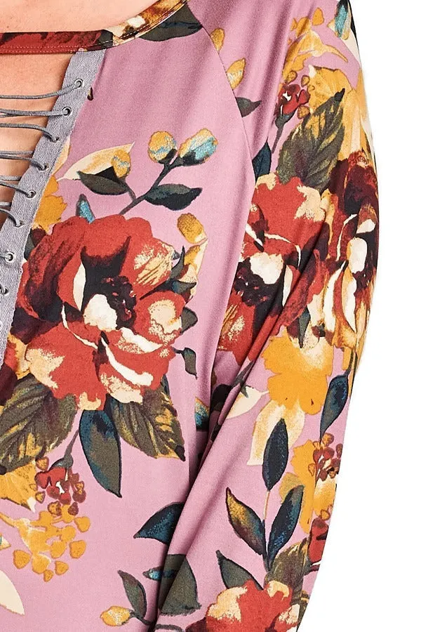 Floral Lace Up Top,  Orchid