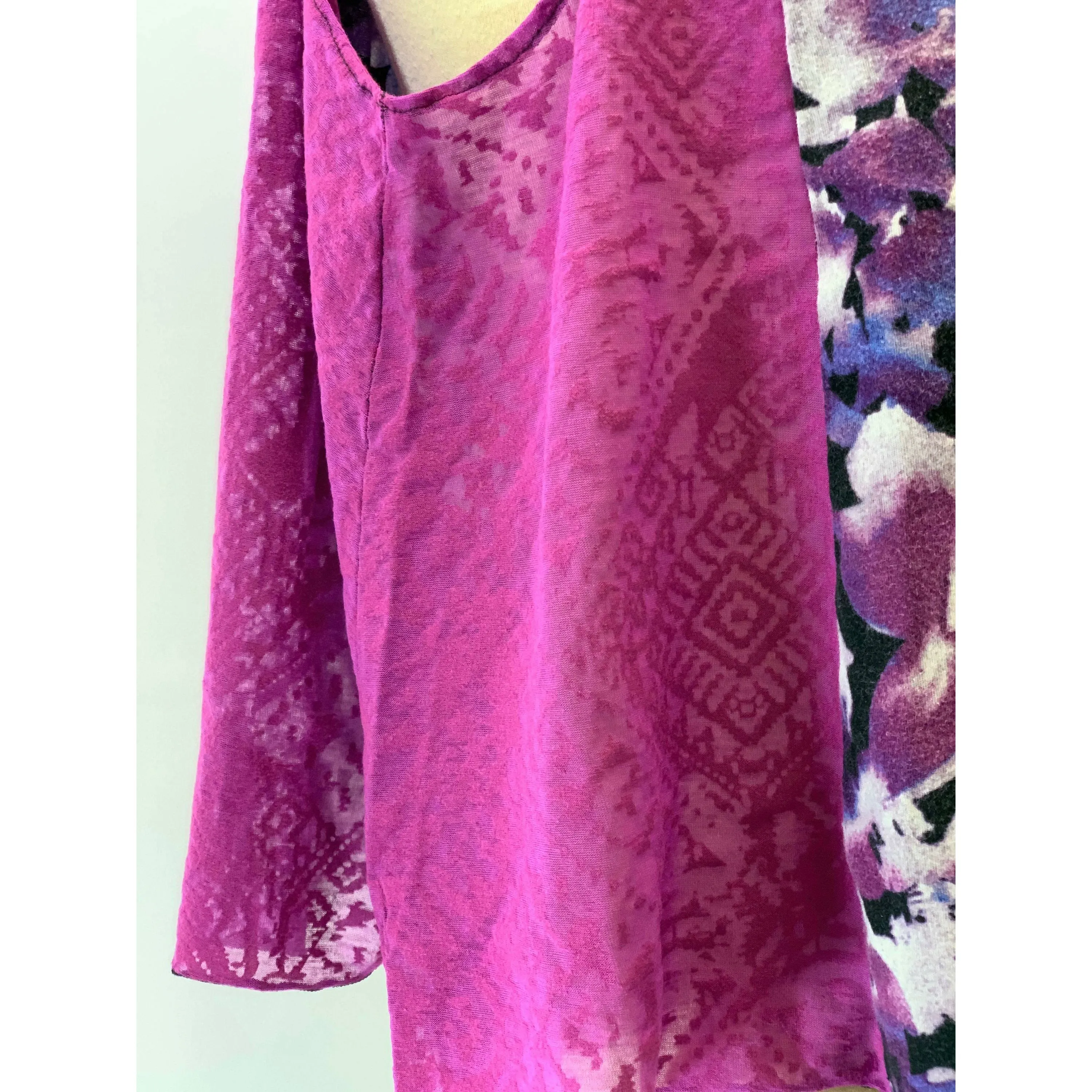 Floral purple sleeveless knit top from repurposed shirt in one size all.