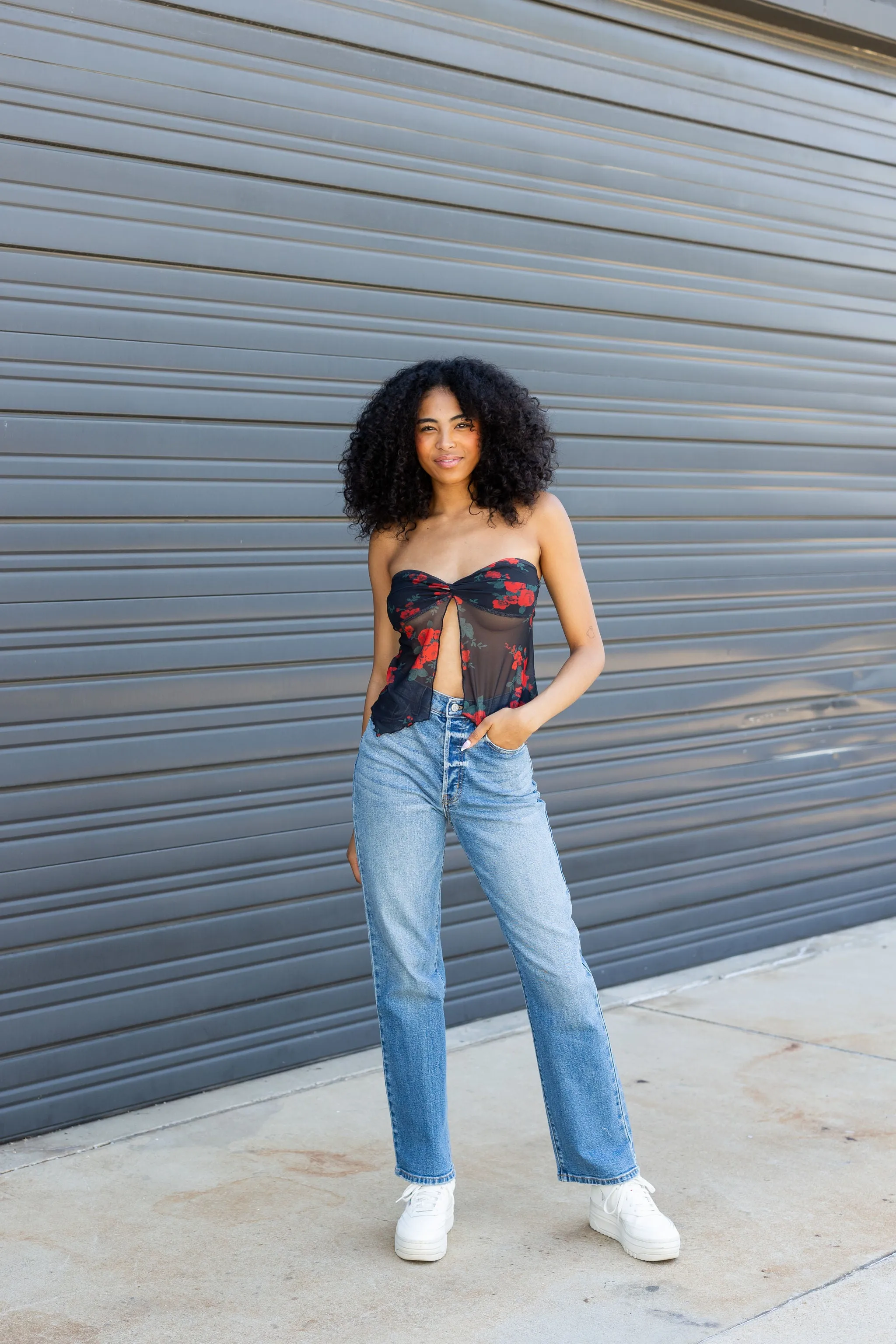 Floral Split Front Tube Top