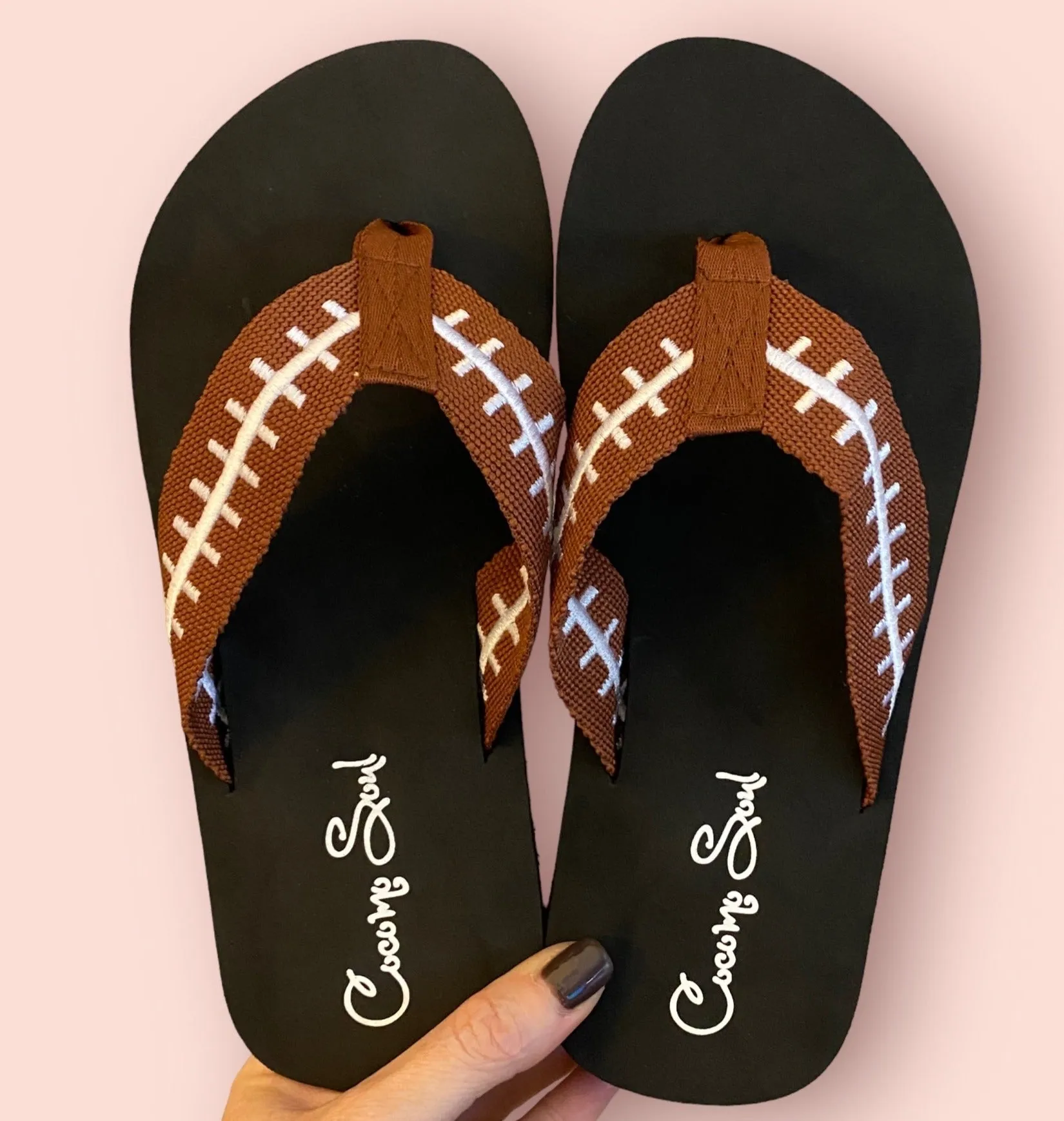 Football EMBROIDERED Flip Flops Womens