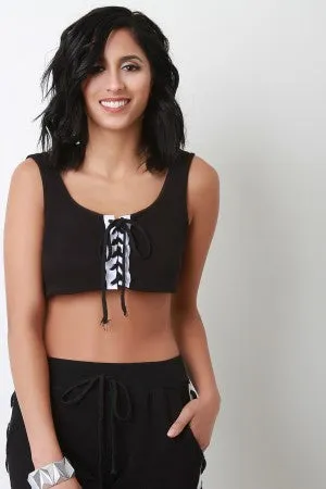 French Terry Knit Lace Up Crop Top