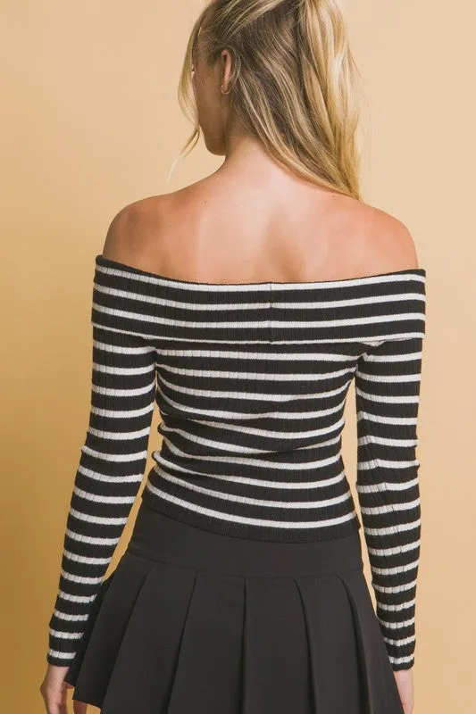 Freya Striped Bardot Long Sleeve T-Shirt