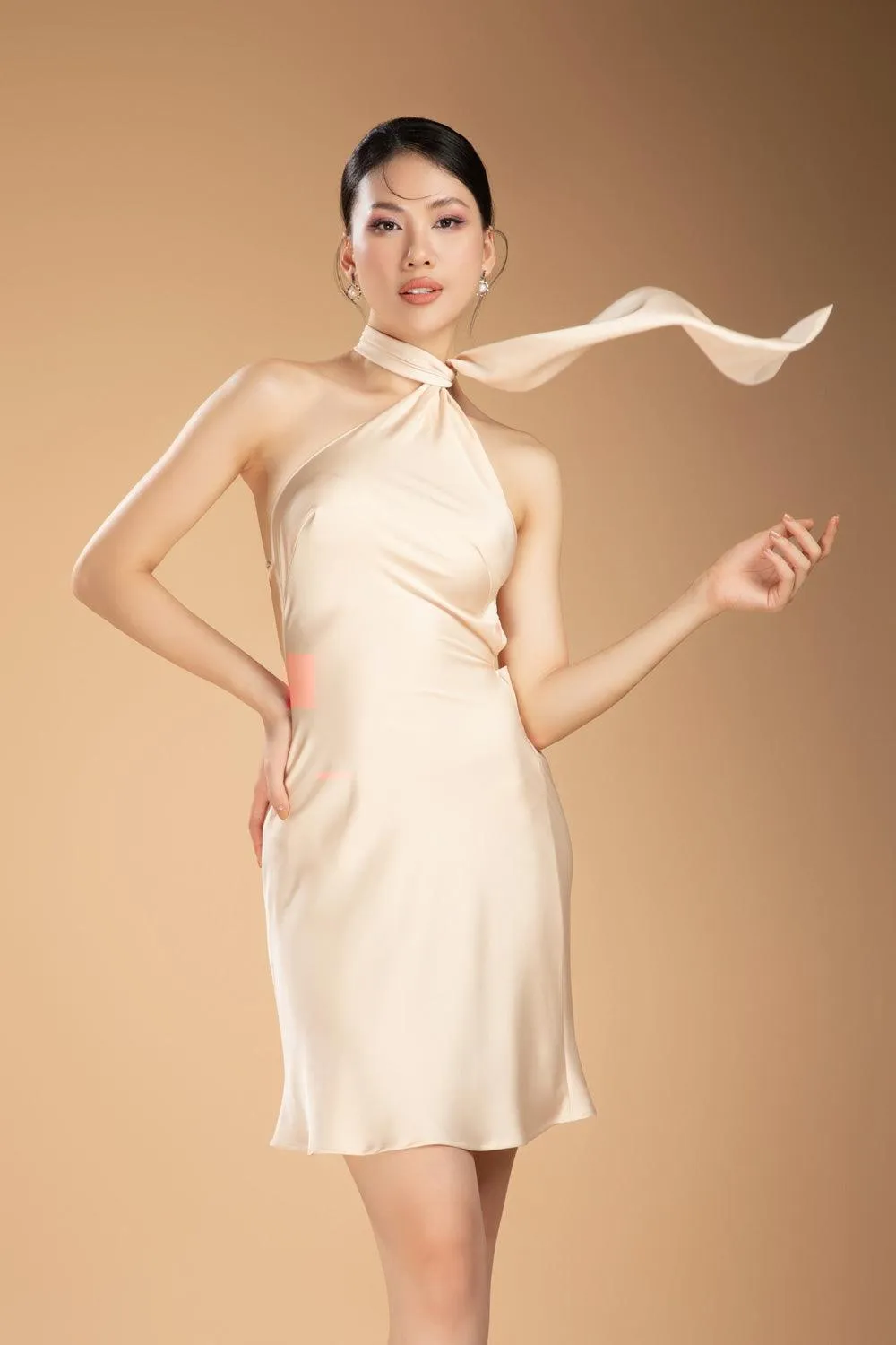 Galindo Bodycon Scarf Neck Silk Blend Mini Dress