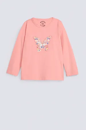 GIRLS BUTTERFLY EMBELLISHED T SHIRT