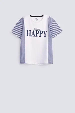 GIRLS DROP SHOULDER T SHIRT WITH STRAP PANELS