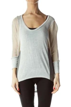 Gray Beige Color Block Bat-Sleeves Knit Top