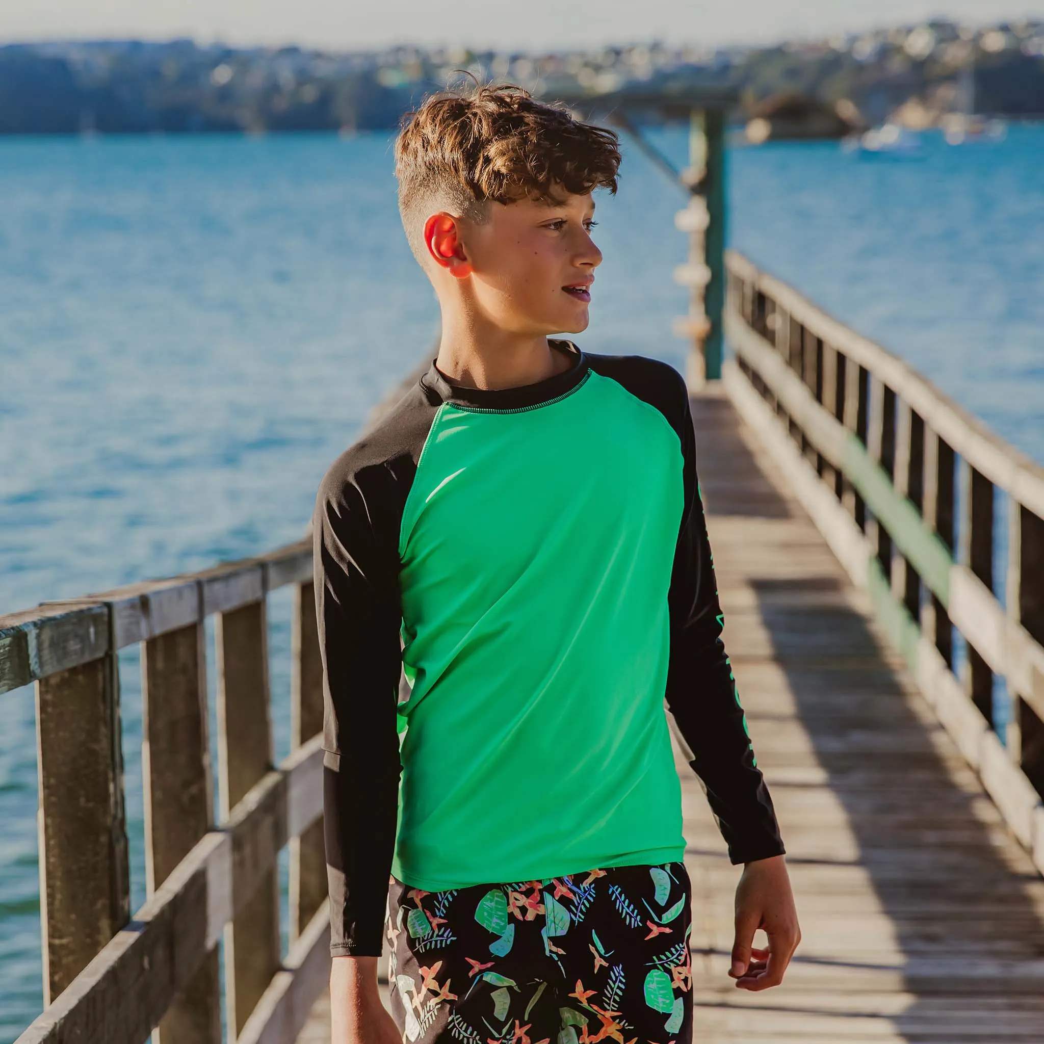 Green Black Sustainable LS Rash Top