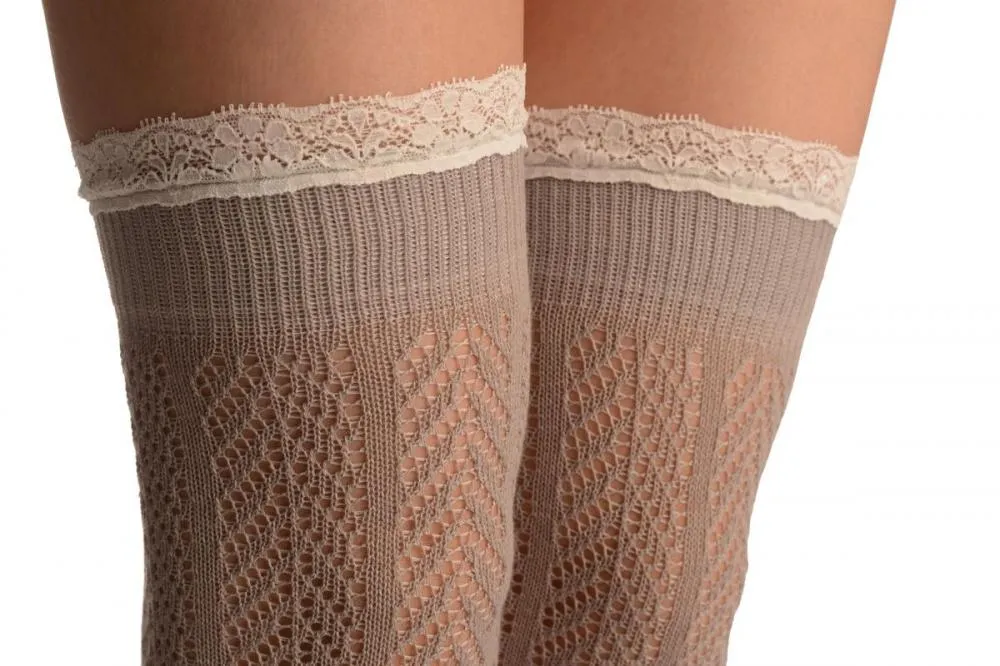 Grey Chevron Crochet Knit With Lace Trim