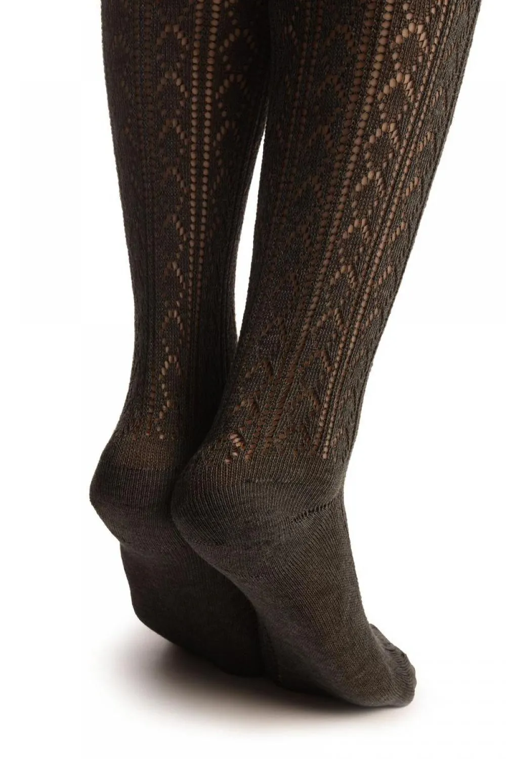 Grey Diamond Crochet Knit With Wide Lace Trim