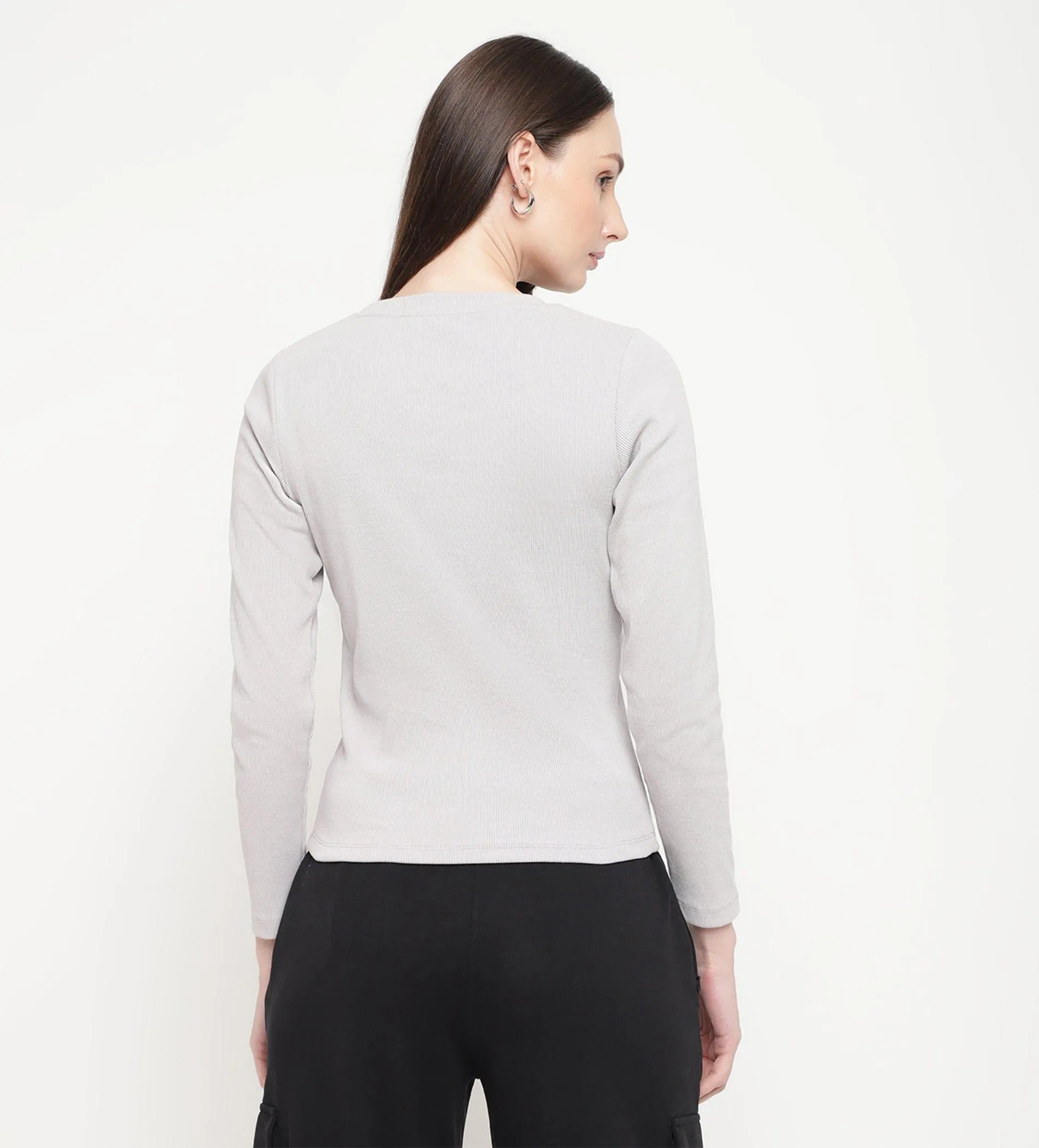 Grey Rib Knit Top for Women