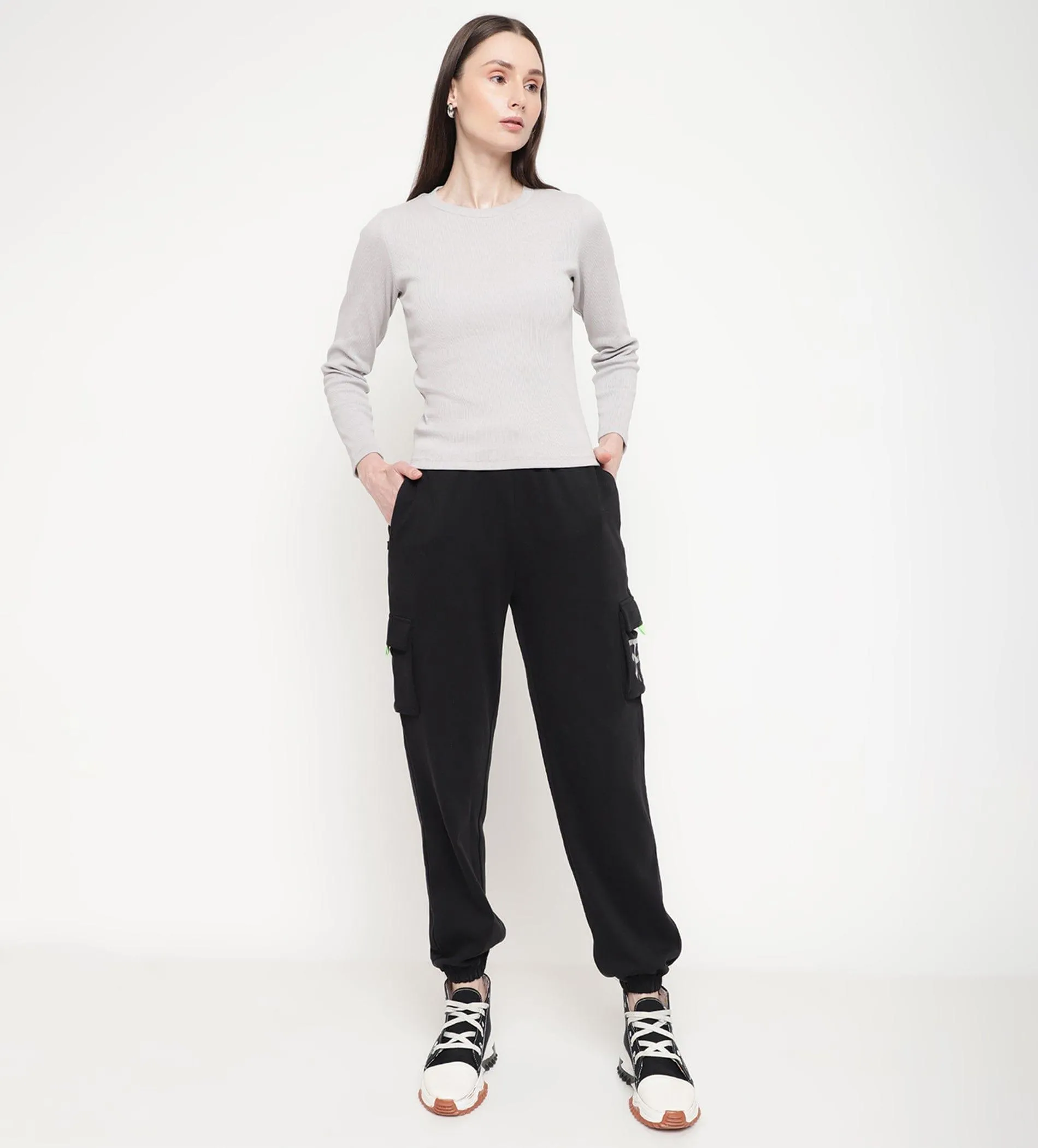 Grey Rib Knit Top for Women