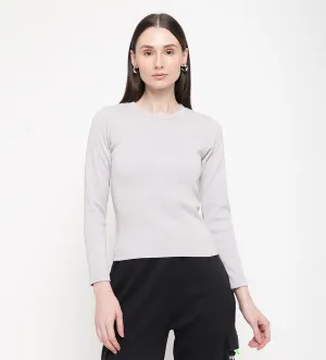 Grey Rib Knit Top for Women