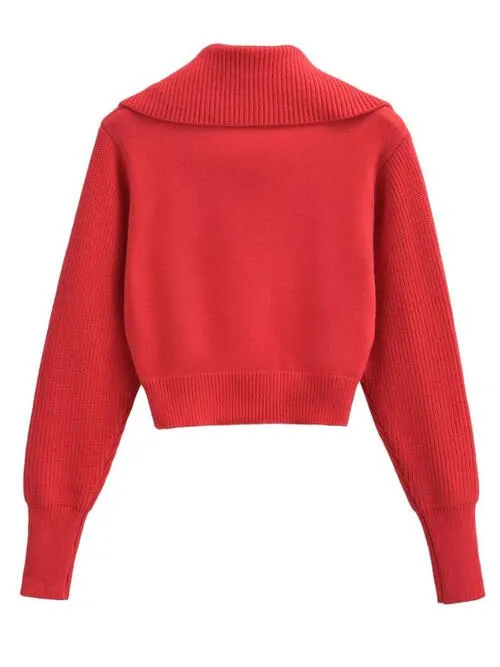 Half Zip Ribbed Collared Neck Knit sweater Top
