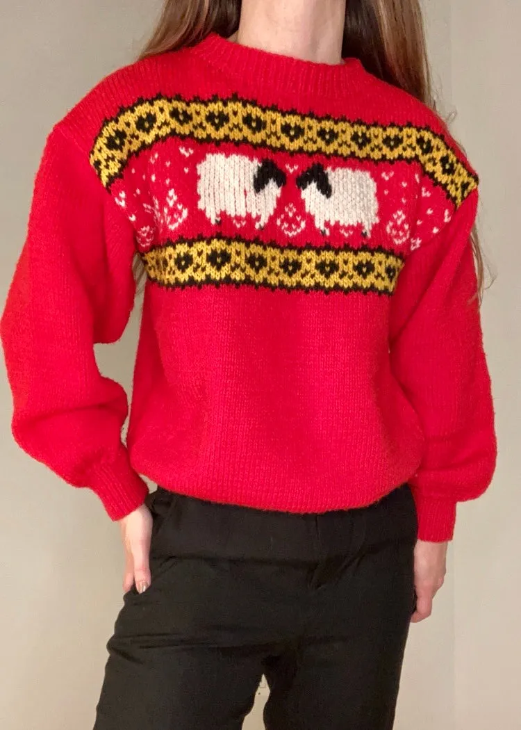 Hand Knit Bishop Sleeve Lamb Sweater S/M