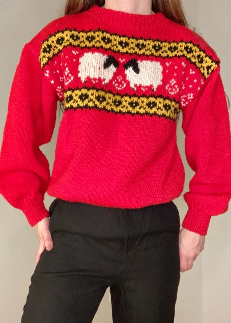 Hand Knit Bishop Sleeve Lamb Sweater S/M