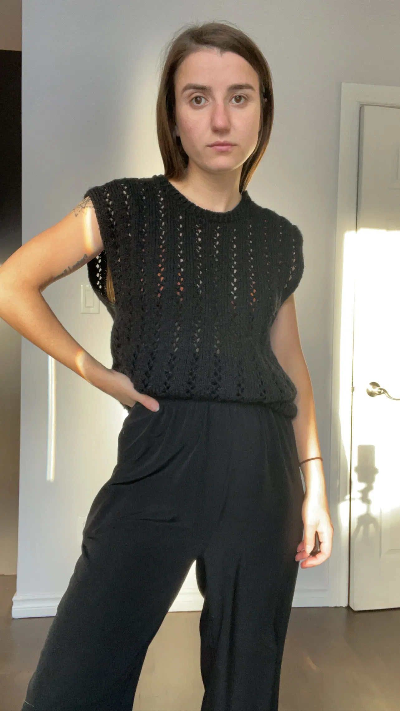 Handmade Black Crochet Vest - M