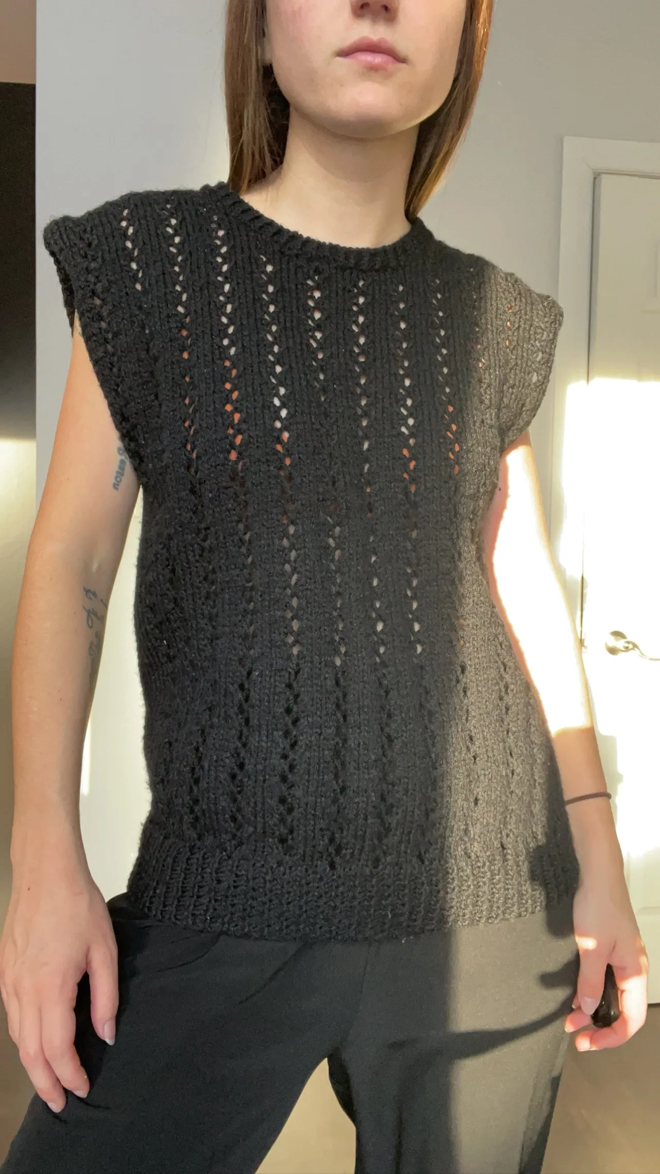 Handmade Black Crochet Vest - M