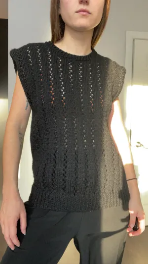 Handmade Black Crochet Vest - M